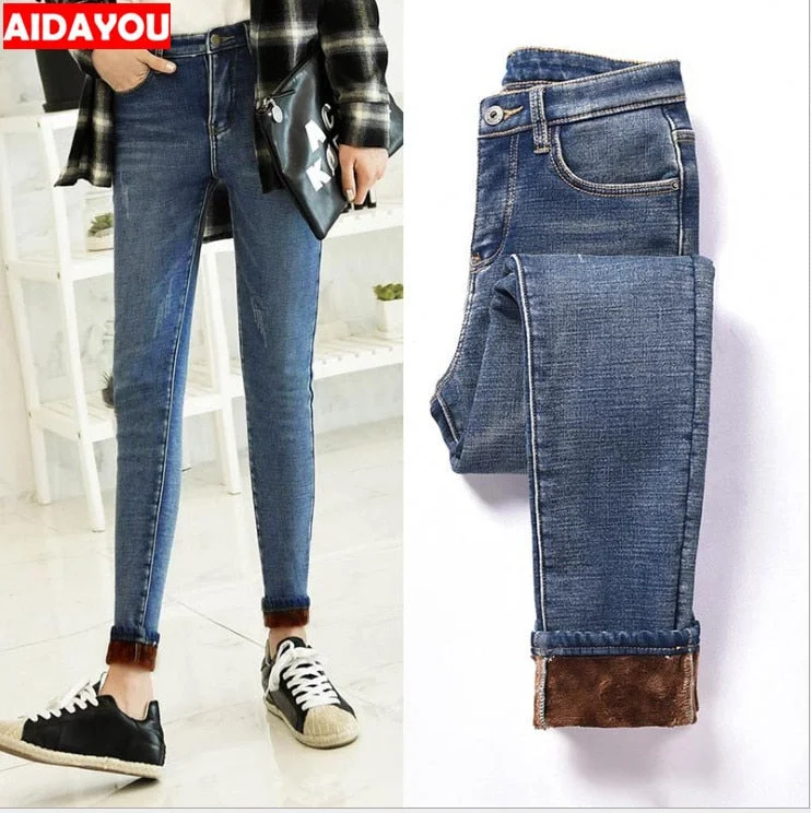 Travel Jeans for On-the-go -Women's Fleece Jeans  Relaxed Straight Leg Boyfriend Flannel Jean Pants Fleece Lined Stretch Warm Jeggings ouc641