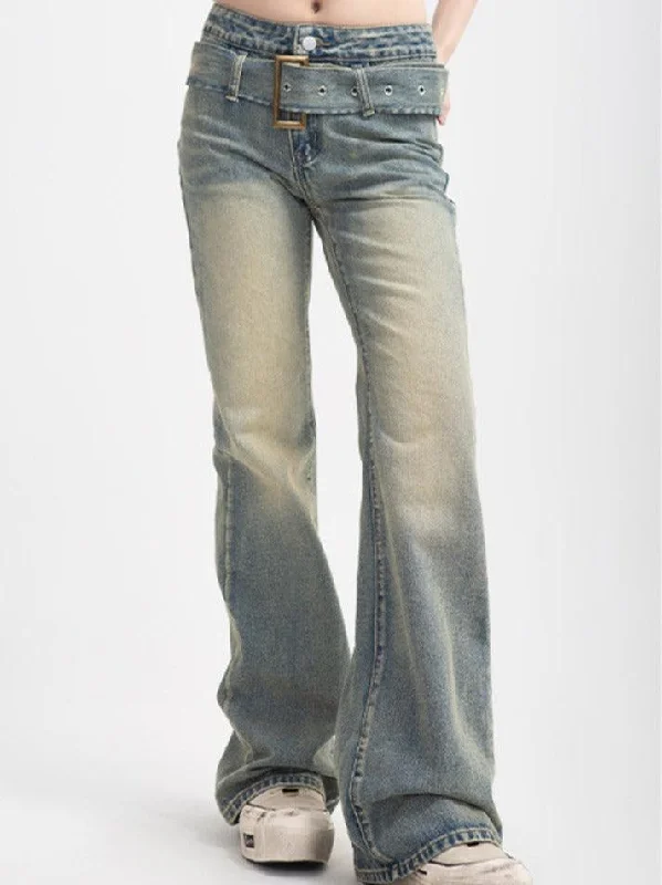 Skinny Jeans for Slim Fit -Street High Waist Straight Mop Flare Jeans