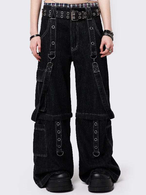 Cutoff Shorts Jeans for Fun -Trek Black Wide Leg Cargo Jeans