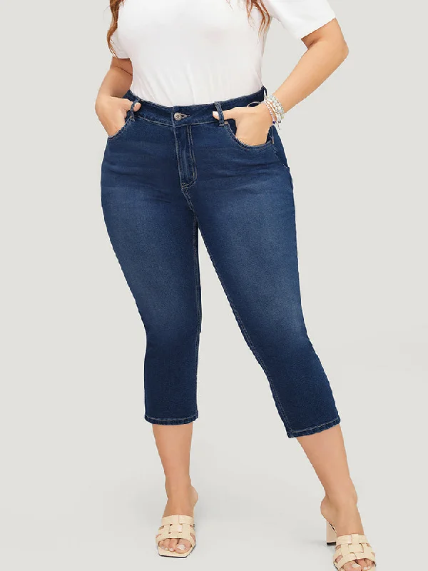 Four Pocket Jeans for Simplicity -Skinny Very Stretchy High Rise Medium Wash Cropped Jeans