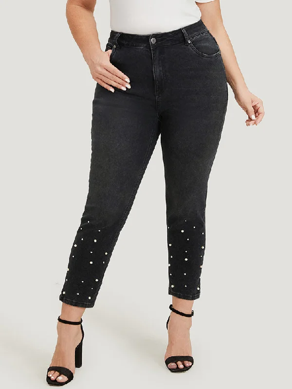 Side Pocket Jeans for Extra -Beaded Detail Pocket Very Stretchy Black Wash Jeans