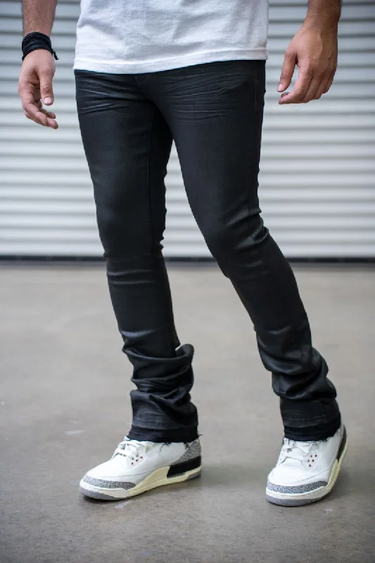 Slim Boyfriend Jeans for Hybrid -Reelistik Roma Wax Black Stacked Jeans (RST5017)