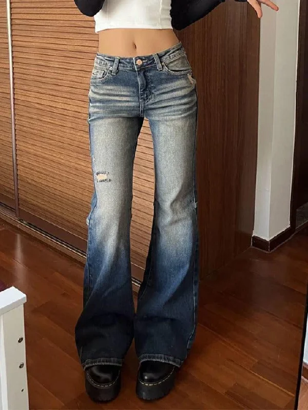 Birthday Jeans for Celebration -Washed Distressed Frayed Flare Jeans