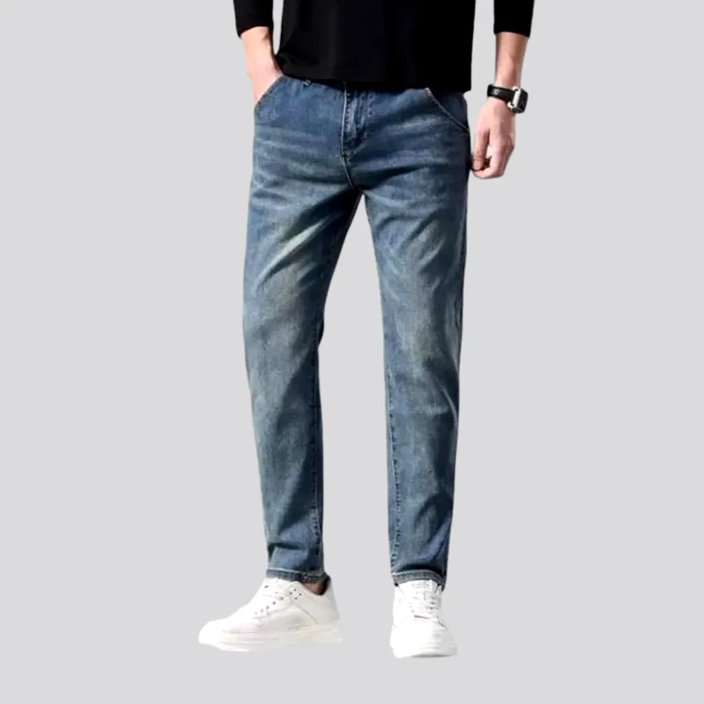 Button Fly Jeans for Traditional -Elastic mid waist men's jeans