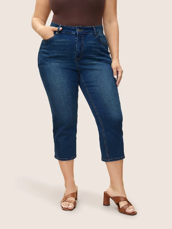 Colored Jeans for Variety -Medium Wash Straight Leg Cropped Jeans