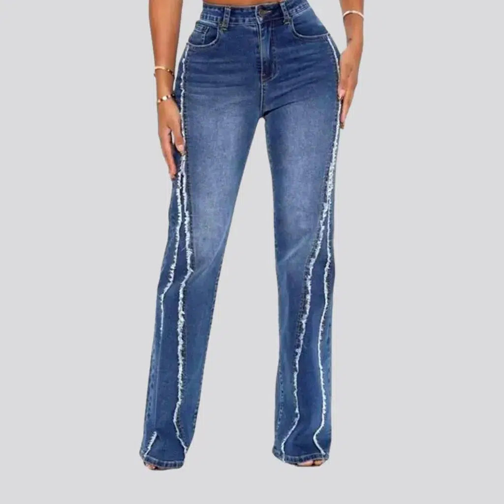 Printed Jeans for Pattern -High-waist sanded jeans
 for ladies