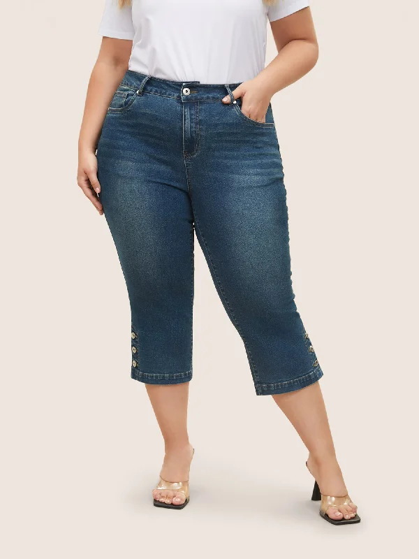 Straight Jeans for Classic Style -Dark Wash Slit Hem Pull On Jegging Jeans