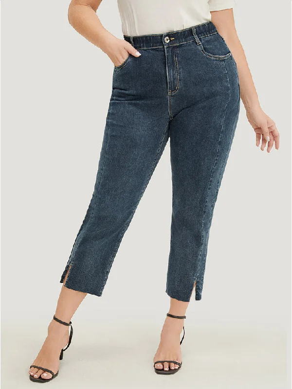 Birthday Jeans for Celebration -Very Stretchy High Rise Dark Wash Split Jeans