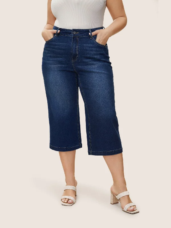 Casual Friday Jeans for Relaxed -Medium Wash Wide Leg High Stretch Jeans