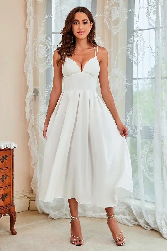 Party Dress for Prom Night -A Line Spaghetti Straps White Long Party Dress