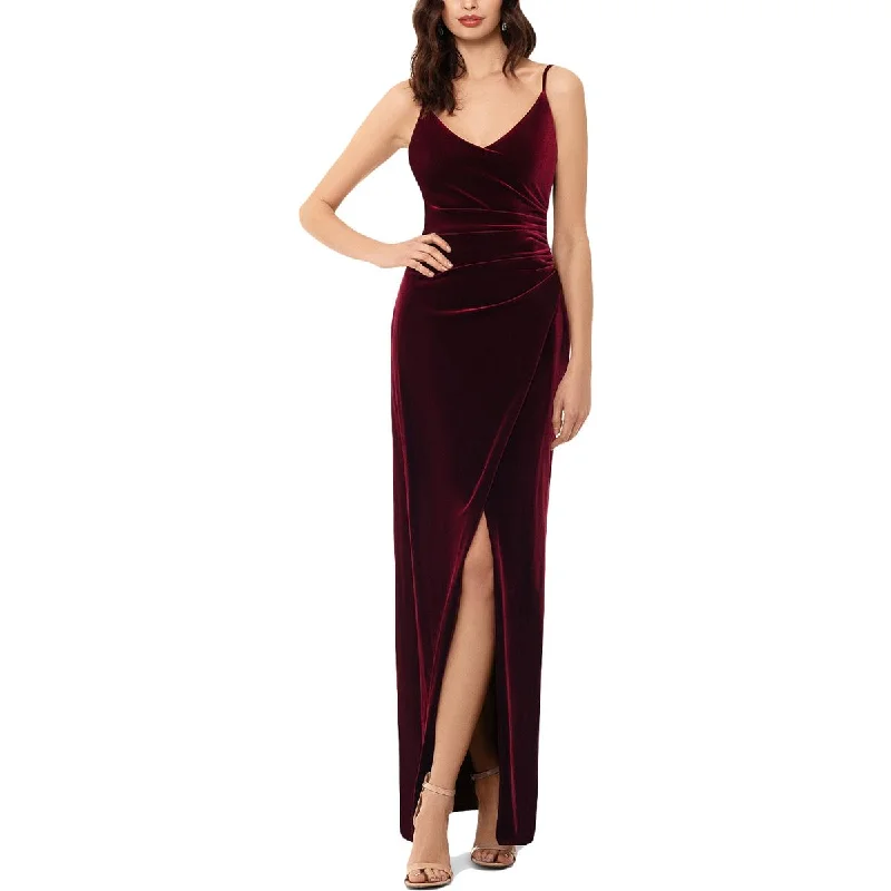 Formal Dresses for Occasions -B&A by Betsy and Adam Womens Velvet Side Slit Evening Dress