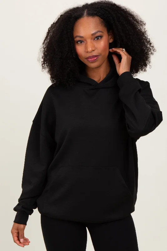 Printed Blouses with Patterns -Black Basic Hoodie Sweatshirt