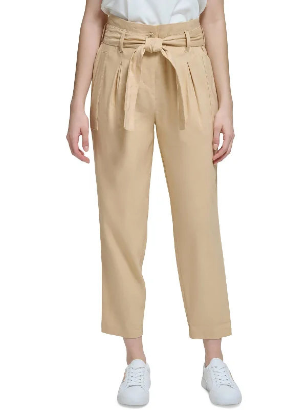 Business casual tight trousers for men with sleek design and refined finish -Womens Linen High Waist Cropped Pants