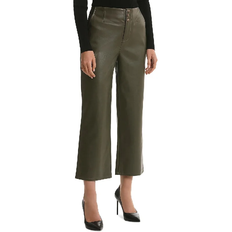 High-waisted tight trousers for women with pleated front and polished design -Bagatelle Womens Faux Leather High Rise Wide Leg Pants