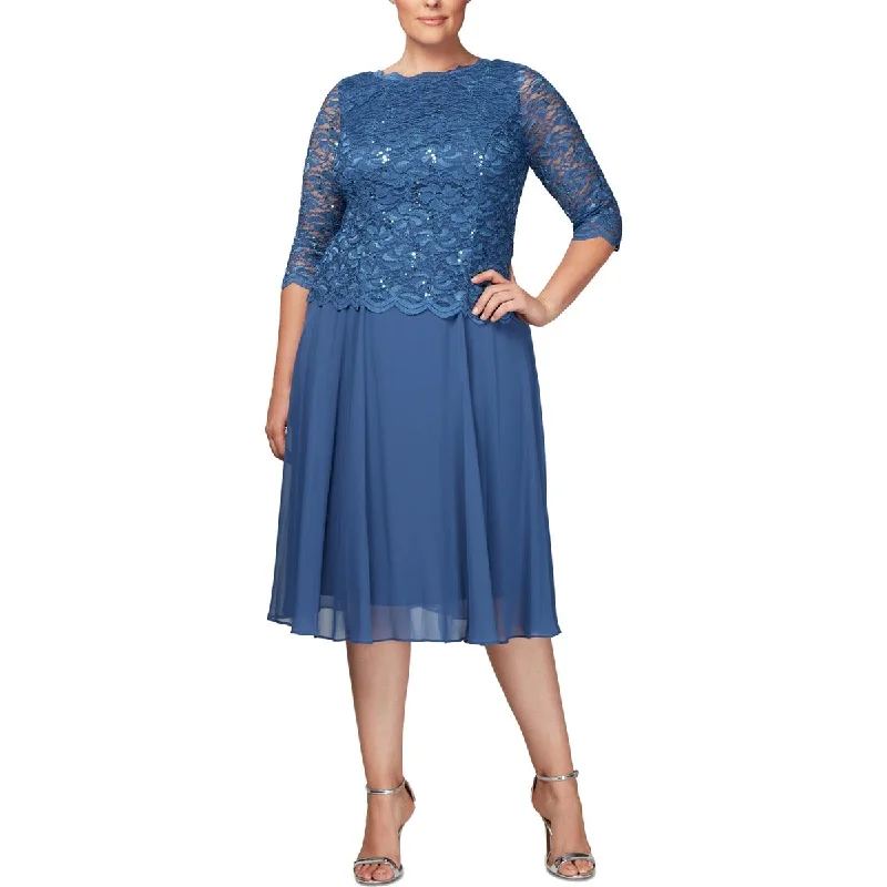 Midi Party Dress for Versatile Wear -Alex Evenings Womens Plus Lace Sequin Cocktail and Party Dress