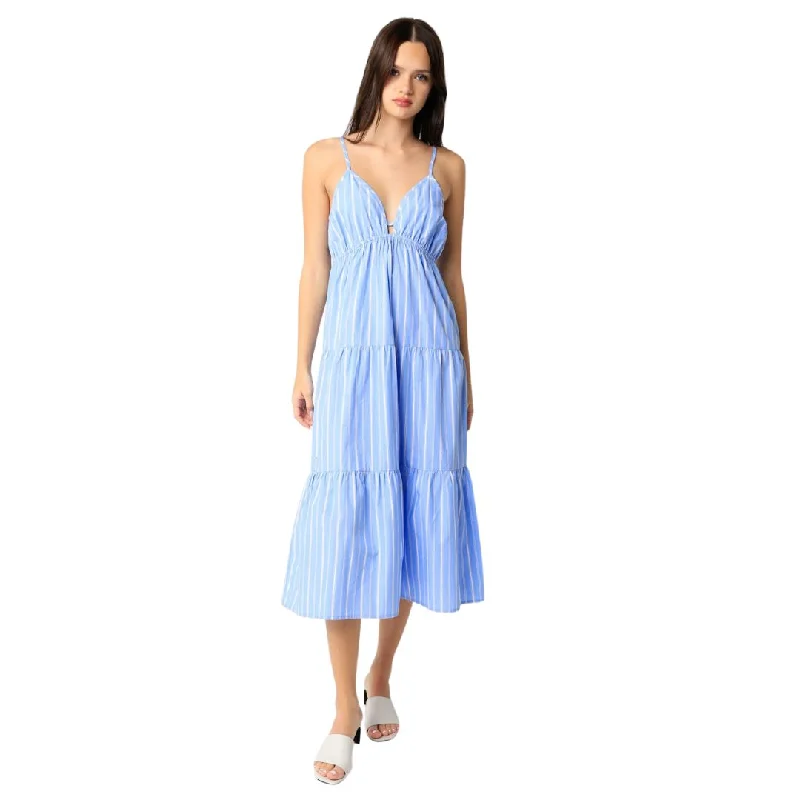 Yellow Dresses for Bright -Brinley Midi Dress (Blue Stripe)