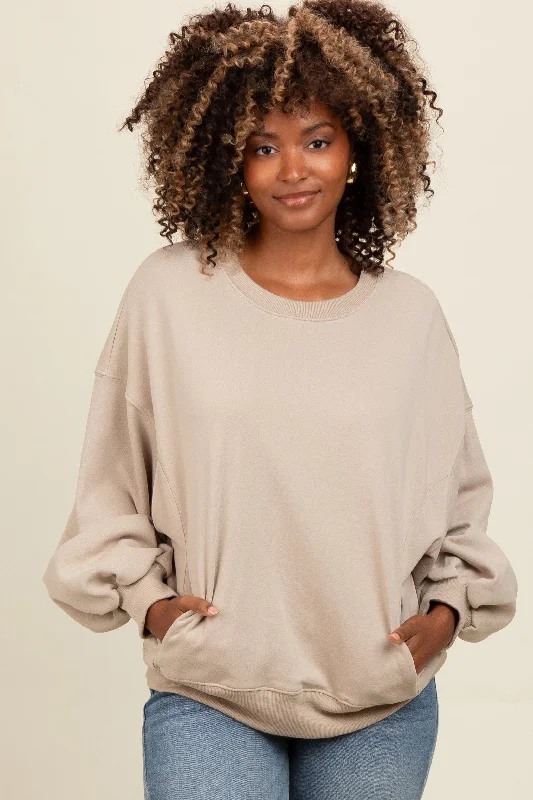 Hypoallergenic Blouses for Sensitive -Light Taupe Oversized Balloon Sleeve Sweatshirt