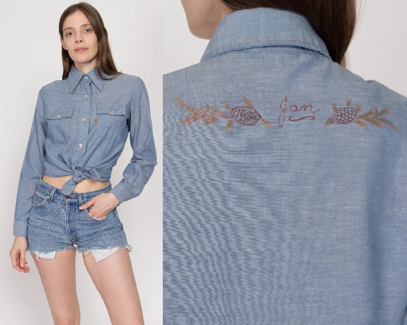 Hippie Blouses with Beads -Med-Lrg 70s Levi's Chambray "Jan" Shirt