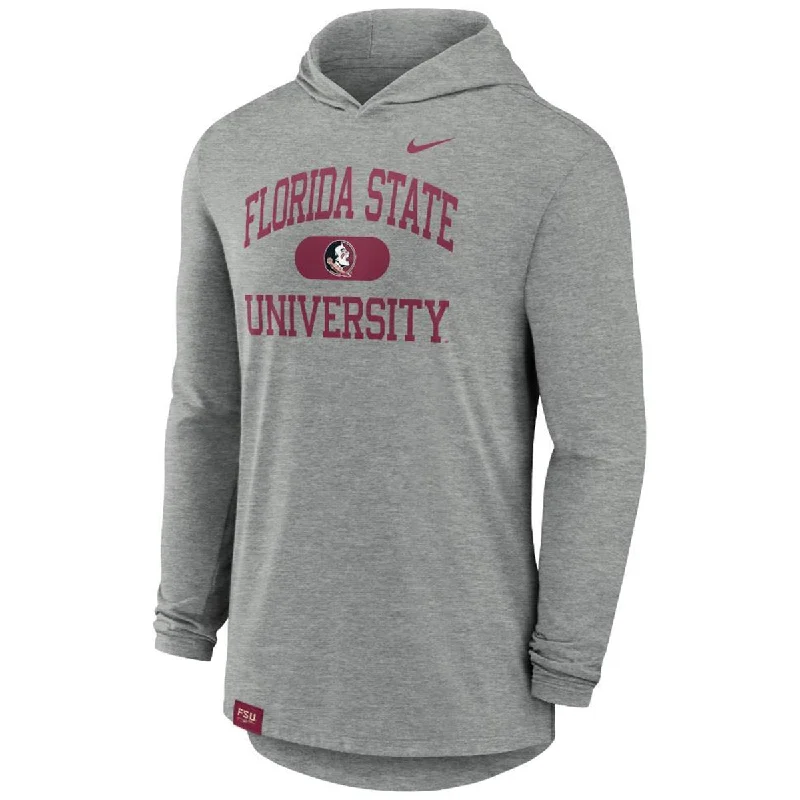 Blouson Blouses for Relaxed -Nike Men's Florida State University/Seminole Logo Long Sleeve Tri-blend Hooded T-shirt - Dark Grey Heather