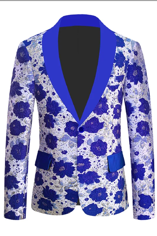 Party Dress for Prom Night -Royal Blue Shawl Lapel Jacquard Men's Prom Blazer