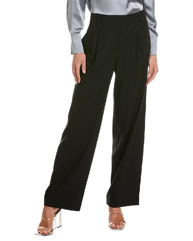 Tight trousers for women with leather accents and modern, bold design -Vince Straight Leg Pull-On Linen-Blend Pant