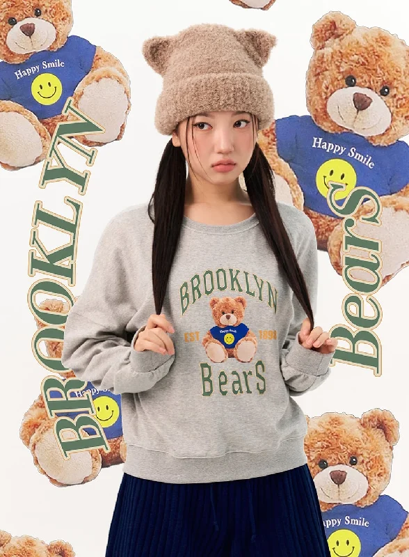 Minimalist Blouses for Simplicity -Cute Bear Print Sweatshirt IO317