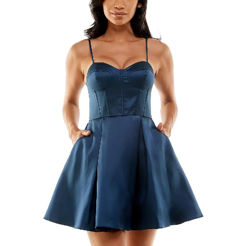 Shift Dresses for Simple Look -B. Darlin Womens Juniors Satin Corset Seamed Fit & Flare Dress