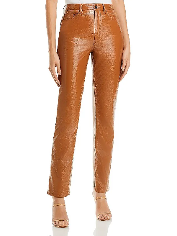 Urban tight trousers for men with street-style influence and sharp tailoring -Heston Womens Faux Leather High Rise Straight Leg Pants