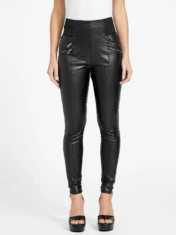 Tight trousers for women with cropped style and chic, modern finish -Kenny Faux-Leather Leggings