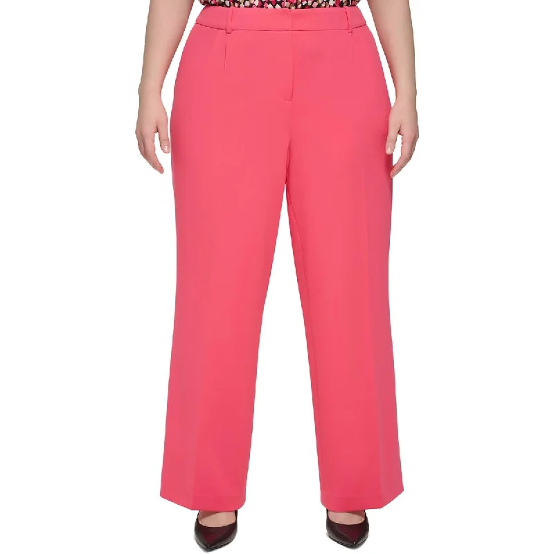 Vintage-inspired tight trousers for women with buttoned waist and retro charm -Calvin Klein Womens Plus Scuba Crepe Wide Leg Pants