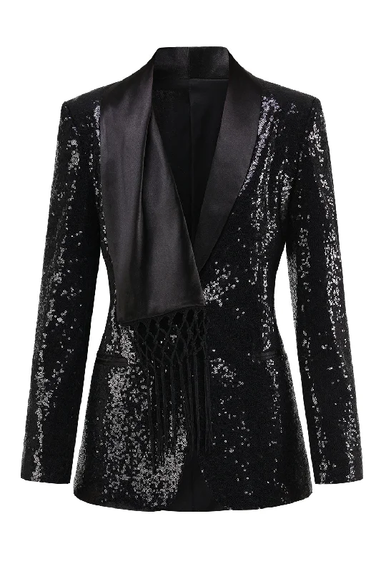 Party Dress for Fashion Party -Sparkly Black Women's Prom Blazer with Fringes