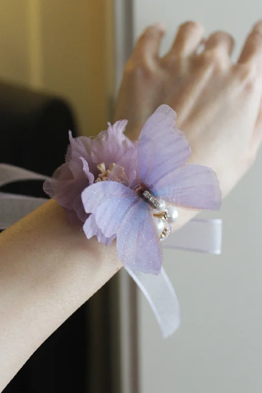 Halter Neck Party Dress for Chic Style -Elegant Purple Butterfly Prom Wrist Corsage for Wedding