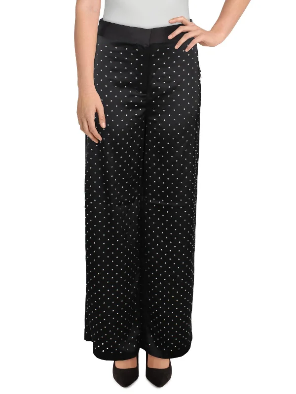 Tight trousers for men with tapered legs and sharp, tailored finish -Womens Studded Party Wide Leg Pants