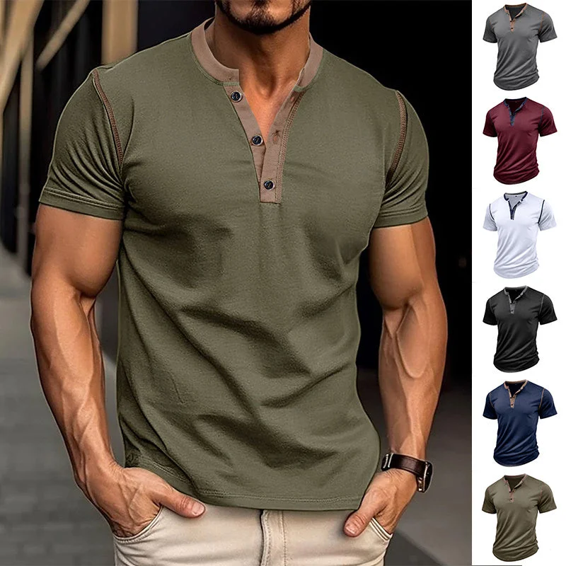 Yellow Blouses for Bright -Fashion Short-Sleeved Polo Shirt for Men - Stylish Summer Button V-Neck T-Shirt