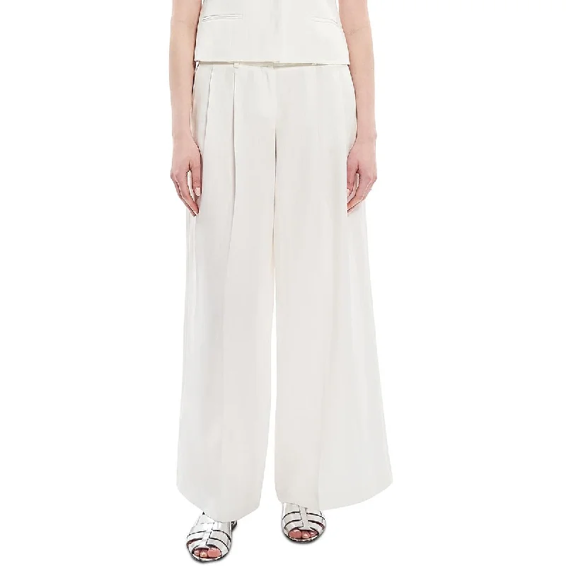 Tight trousers for men with tapered legs and sharp, tailored finish -Theory Womens Galena Pleated Linen Wide Leg Pants