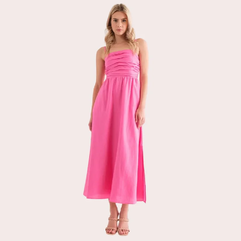 Embroidered Dresses for Detailed -Gathered Cami Linen Maxi Dress (Pink)