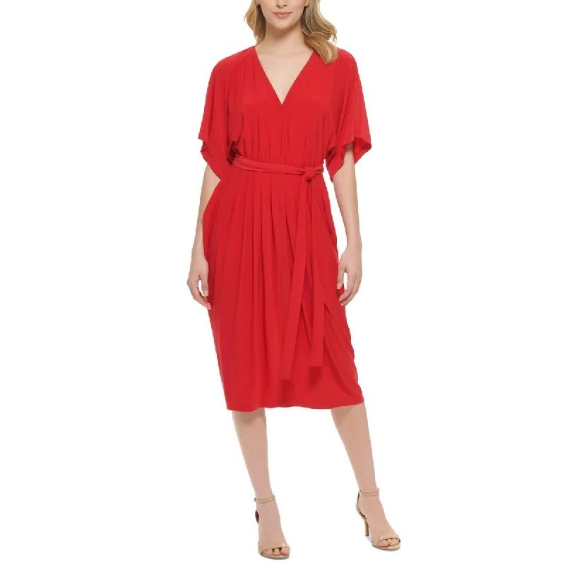 Cocktail Dresses for Party Time -Tommy Hilfiger Womens Matte Jersey Pleated Midi Dress