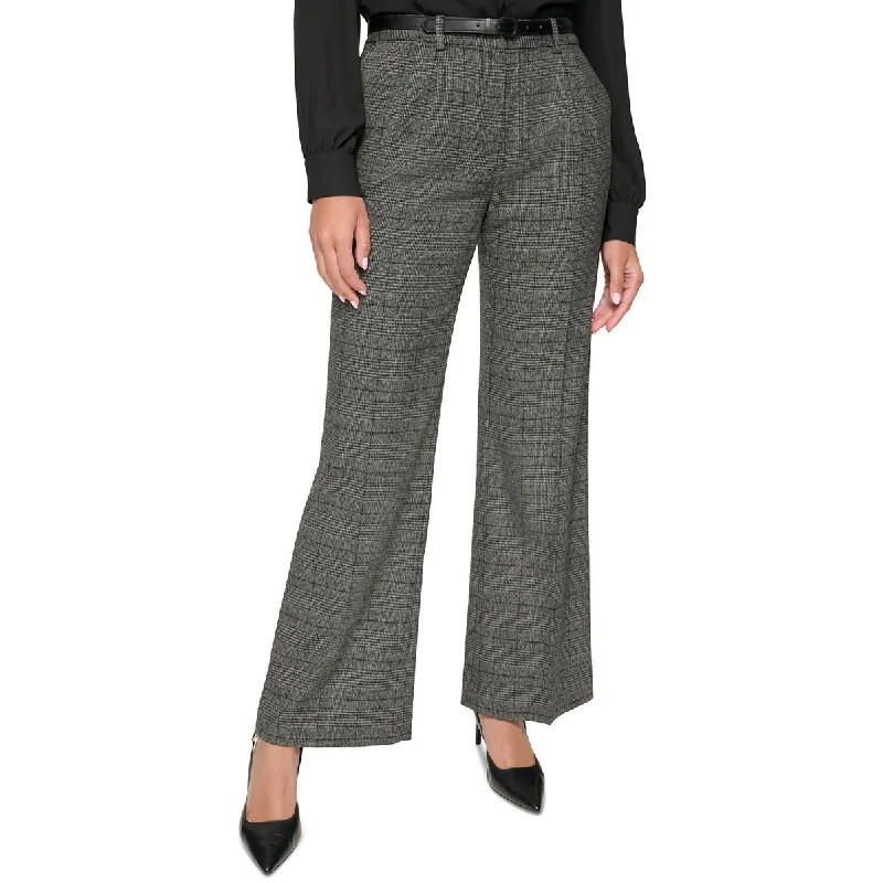 Boho-inspired tight trousers for women with earthy tones and relaxed fit -Calvin Klein Womens High Rise Glen Plaid Wide Leg Pants