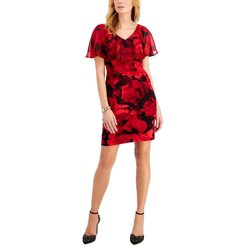 Party Dress for Christmas Party -Connected Apparel Womens Petites Printed Mini Cocktail and Party Dress