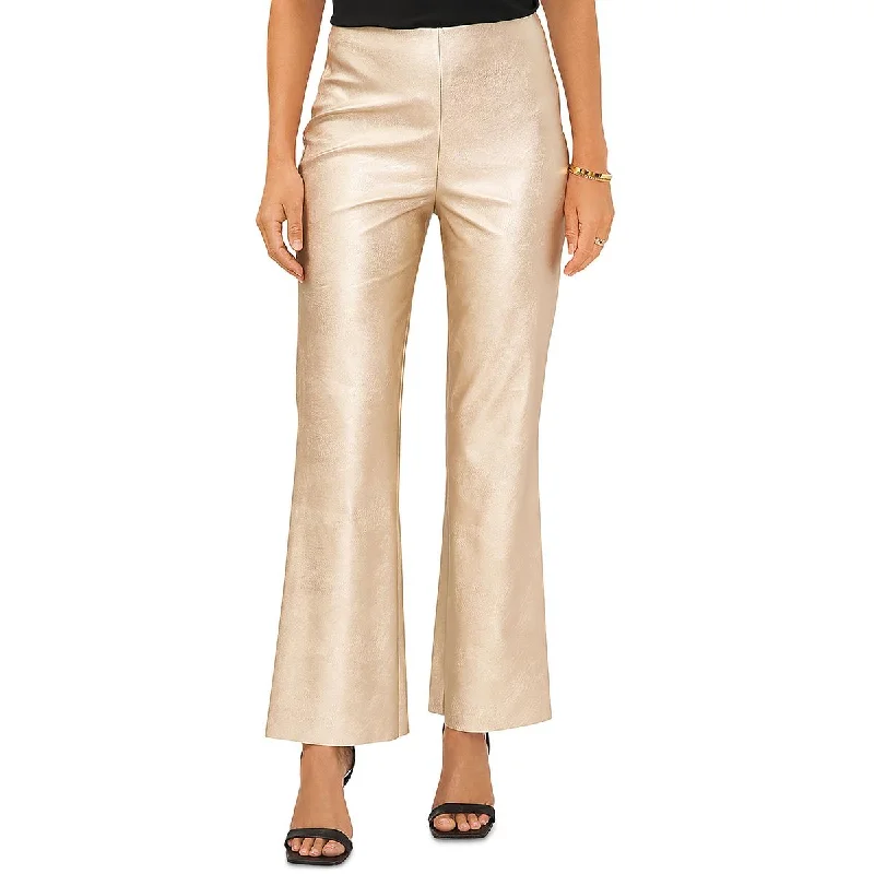 Bright colored tight trousers for women with striking hues for bold statement -Vince Camuto Womens Faux Leather Metallic Flared Pants