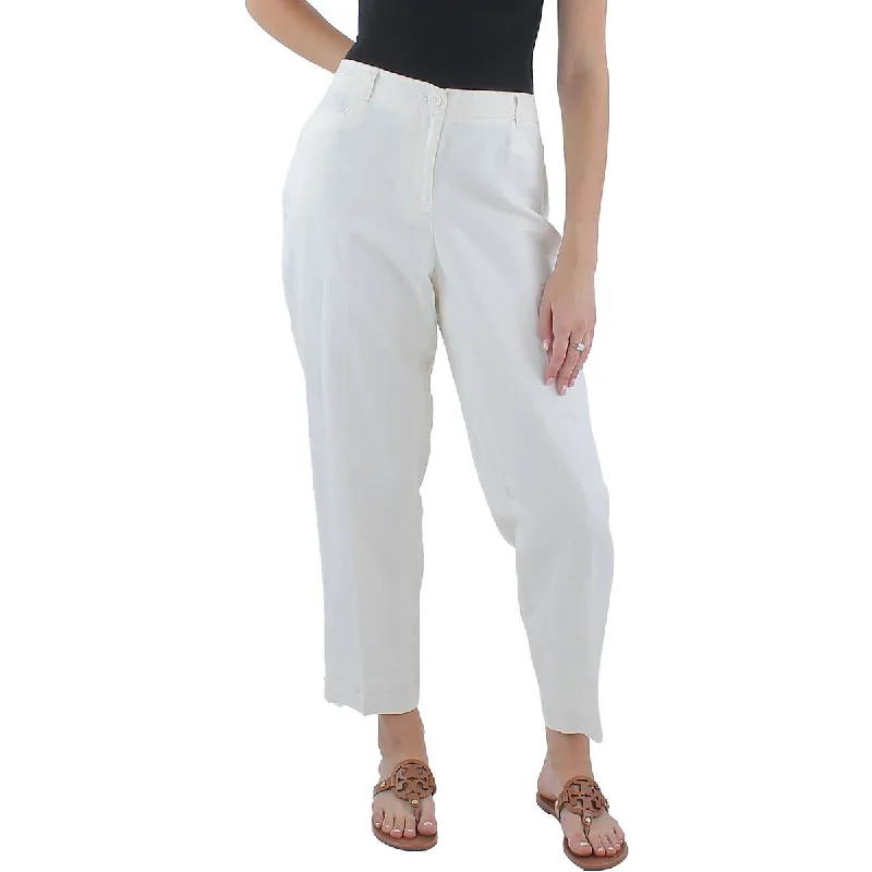 Formal tight trousers for women with sharp crease and sophisticated tailoring -Anne Klein Womens Linen Solid Ankle Pants