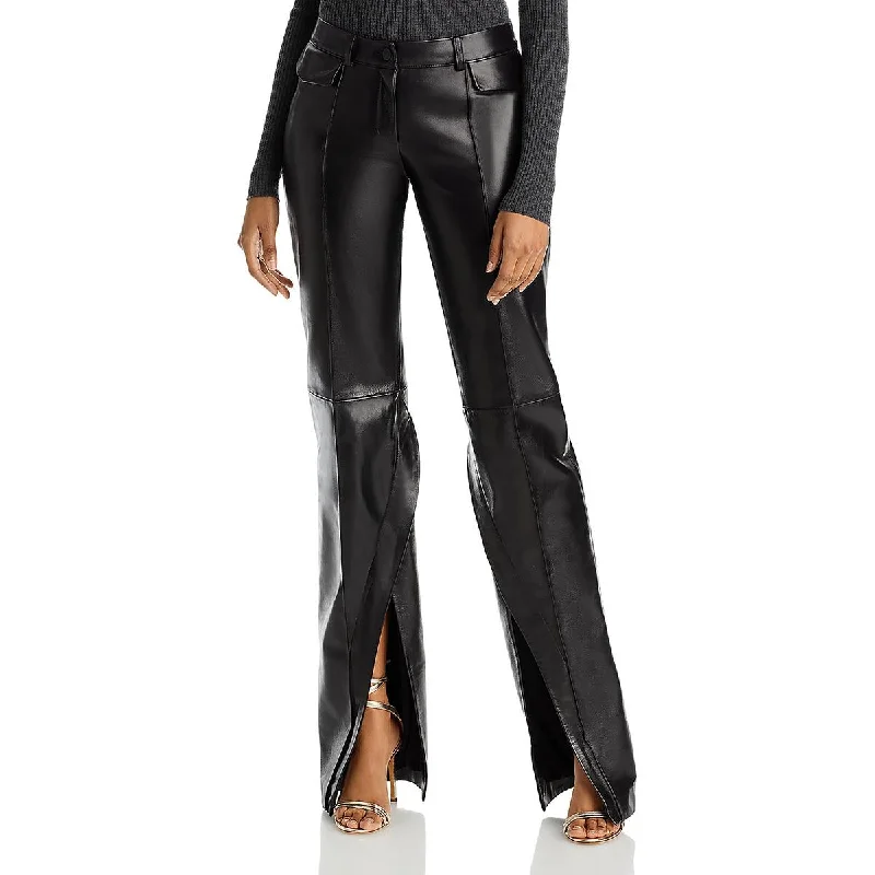 Skinny tight trousers for women with ankle-length and flattering cut -The Mannei Womens Lambskin Leather High Rise Straight Leg Pants