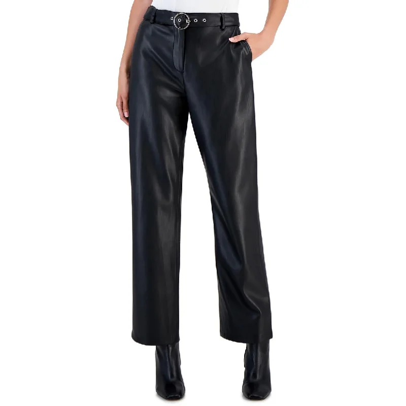 Stretch-fit tight trousers for men with flexibility and modern design for easy wear -T Tahari Womens Faux Leather Ankle Pants