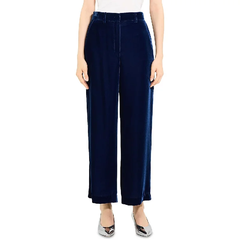 Classic tight trousers for women with smooth fabric and chic, timeless design -Theory Womens High Rise Velvet Wide Leg Pants