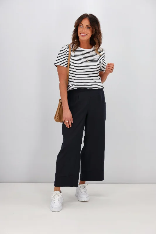 Classic tight trousers for women with smooth fabric and chic, timeless design -Tirelli Wide Leg Linen Pant Deep Navy