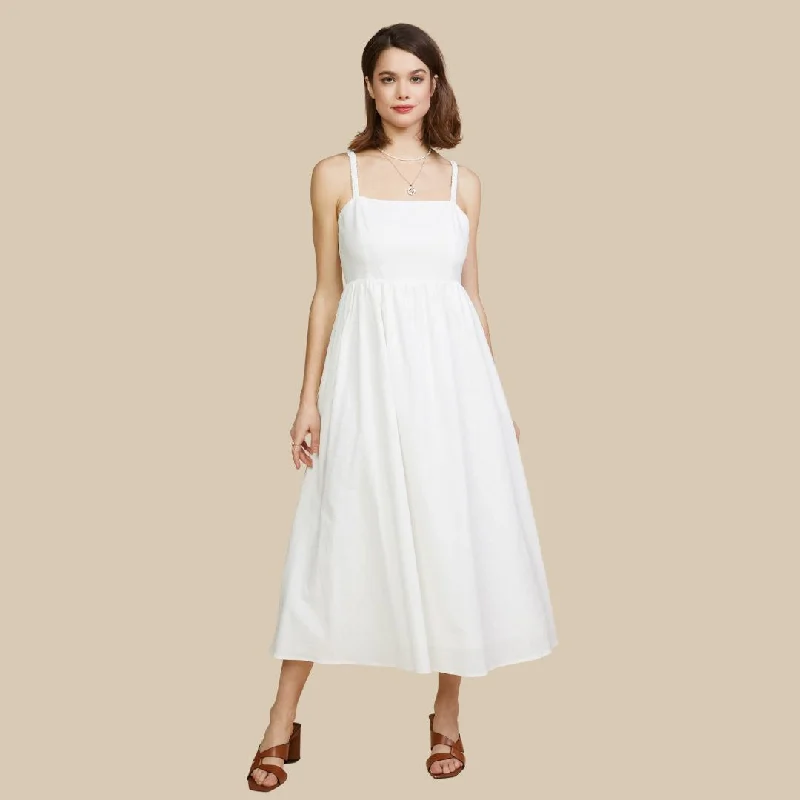 Long-sleeved Dresses for Coverage -Sleeveless Midi Dress (White)