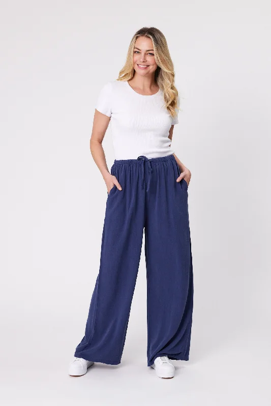 Stretch tight trousers for women with deep waistband for extra comfort and fit -Shine On Essentials Woven Pant Navy