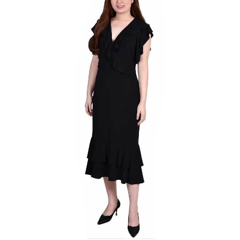 Gothic Dresses with Dark Tone -NY Collection Womens Petites Ruffled A-Line Midi Dress