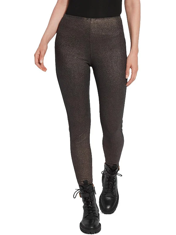 Slim-fit tight trousers for men with comfortable stretch material for daily wear -Womens Metallic Coated Leggings