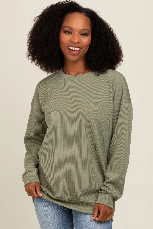 Striped Blouses for Fashionable -Olive Drop Shoulder Sweatshirt